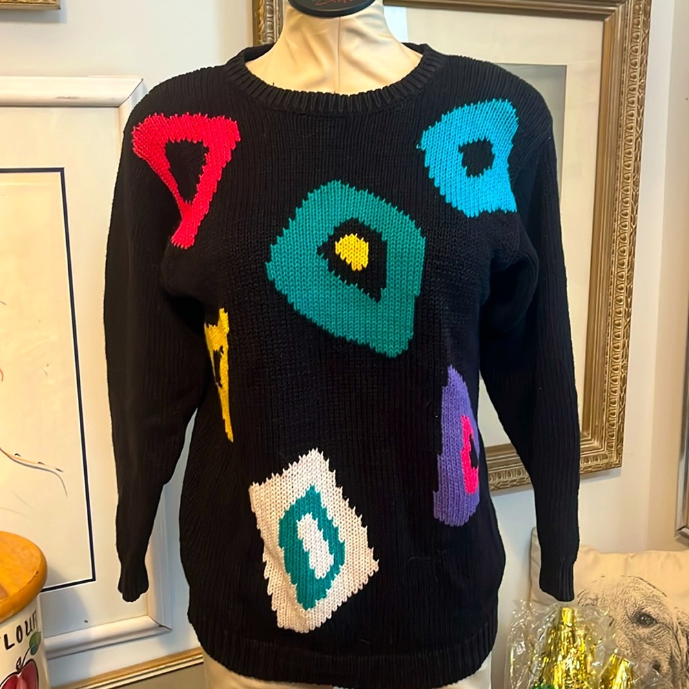 Vintage Abstract Print Cotton and Ramie Sweater!